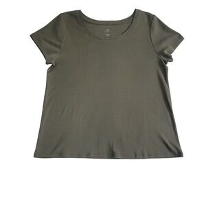 J. Jill Pima Scoop Neck Tee Women L Petite Olive Green Short Sleeve KTP164422